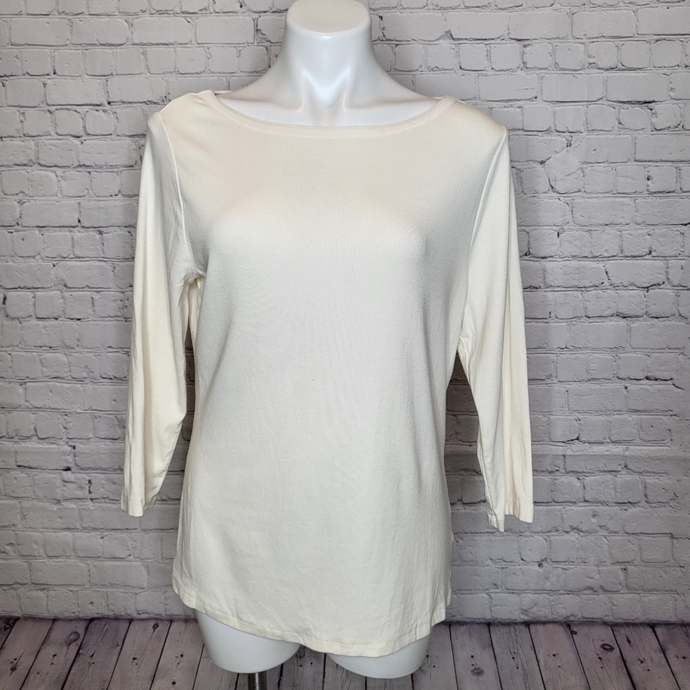 Time and Tru Cream 3/4 Sleeve Top Size L